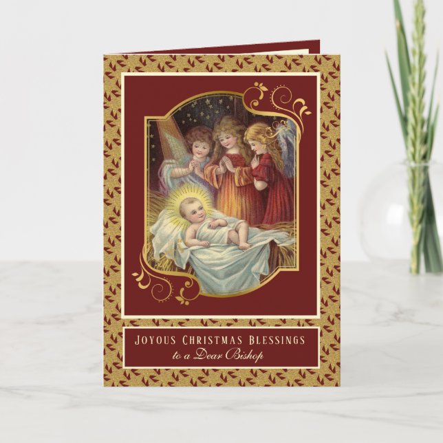 Cartes Pour Fêtes Annuelles Bébé religieux Jésus Anges de Noël Evêque (Devant)