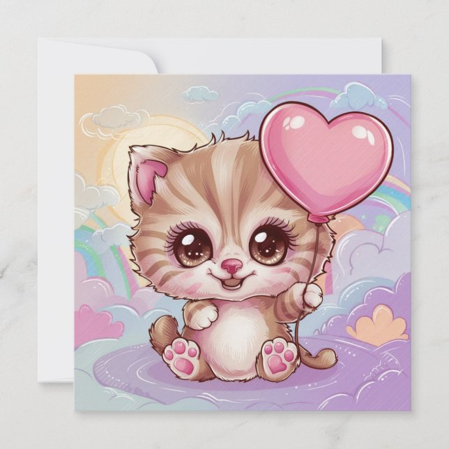 Cartes Pour Fêtes Annuelles Bébé rose mignon et adorable Anniversaire Kitten (Devant)
