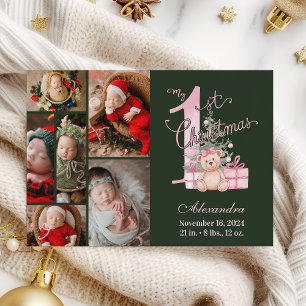 Cartes Pour Fêtes Annuelles Bébé Rose Vert Premier Noël 6 Photo