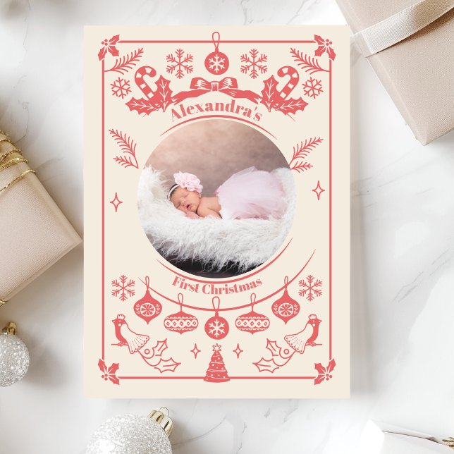 Cartes Pour Fêtes Annuelles Bébé rouge Berry Premier Noël (Créateur téléchargé)