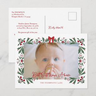 Cartes Pour Fêtes Annuelles Bébé Rubans Rouges Aquarelle Photo Botanique Noël