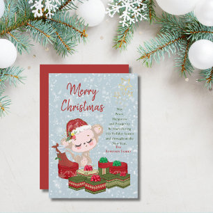 Cartes Pour Fêtes Annuelles Bébé singe mignon de Noël avec chapeau de Père Noë