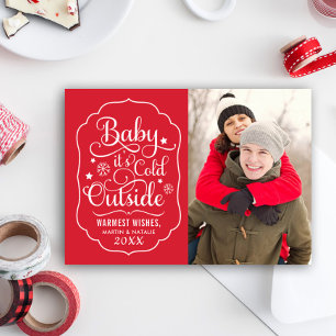 Cartes Pour Fêtes Annuelles Bébé son froid dehors rouge script photo