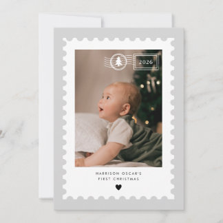 Cartes Pour Fêtes Annuelles Bébé timbre postal gris 1ère Noël photo