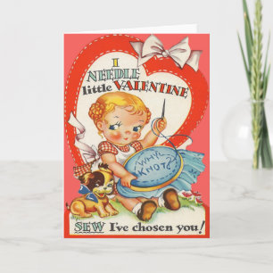 Cartes Pour Fêtes Annuelles Bébé vintage et chiot faisant la tapisserie à