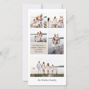 Cartes Pour Fêtes Annuelles Beige Chic Moderne Neutre 5 Photo Élégant Grand Fo