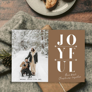 Cartes Pour Fêtes Annuelles Beige Joyeux Premier Noël Moderne Chien Couple