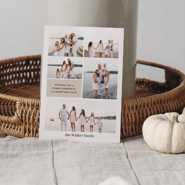 Cartes Pour Fêtes Annuelles Beige Moderne Neutre 5 Photo Élégant (Créateur téléchargé)