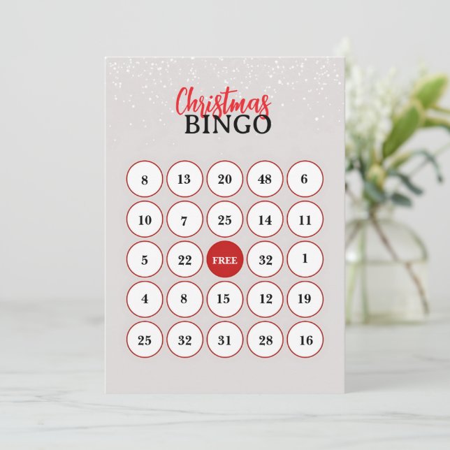 Cartes Pour Fêtes Annuelles Beige & Red Minimalist Christmas Bingo Card  (Debout devant)