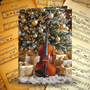Cartes Pour Fêtes Annuelles Bel arbre de Noël et violon, poème de fête