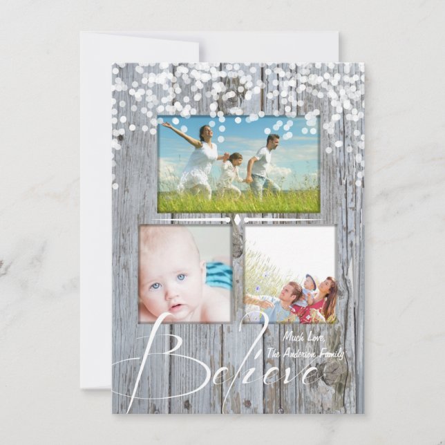 Cartes Pour Fêtes Annuelles Believe Rustic Wood Sparkle Stars Christmas (Devant)