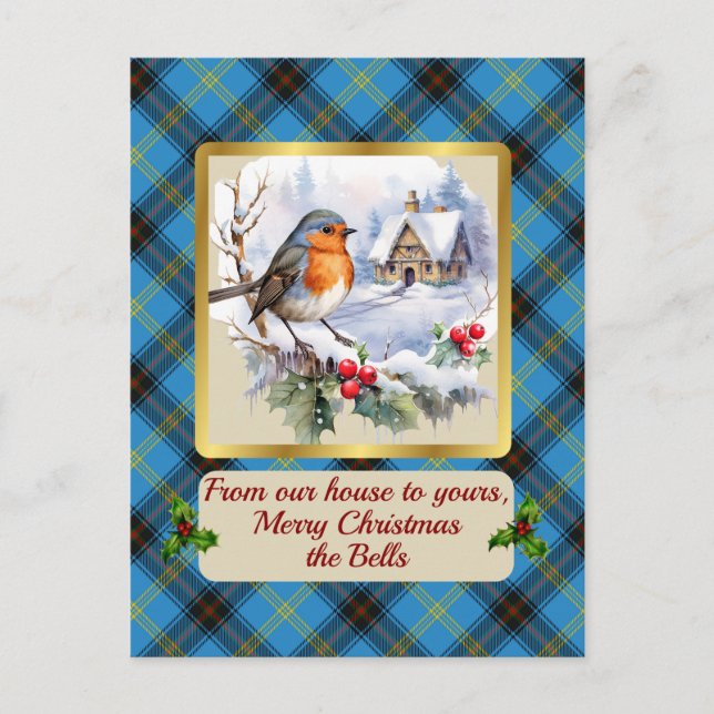 Cartes Pour Fêtes Annuelles Bell Crest & Tartan avec Robin Personnalisé (Devant)