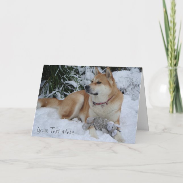 Cartes Pour Fêtes Annuelles belle akita se reposant dans la neige noël (Devant)