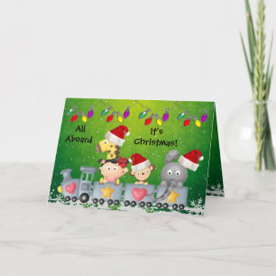 Cartes Pour Fêtes Annuelles Belle Animaux & Fille en train Noël coloré
