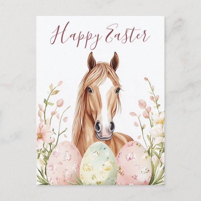 Cartes Pour Fêtes Annuelles Belle Aquarelle Cheval Souhaits de Pâques (Devant)
