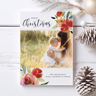 Cartes Pour Fêtes Annuelles Belle aquarelle de Noël Floral 2 Photos