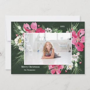 Cartes Pour Fêtes Annuelles Belle aquarelle fleur couronne vert Noël