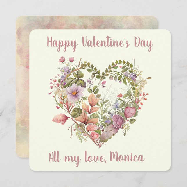 Cartes Pour Fêtes Annuelles Belle, Aquarelle, Fleurs sauvages en vacances de c (Devant / Derrière)