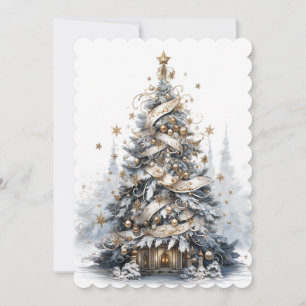 Cartes Pour Fêtes Annuelles Belle arbre de Noël bleu blanc et or