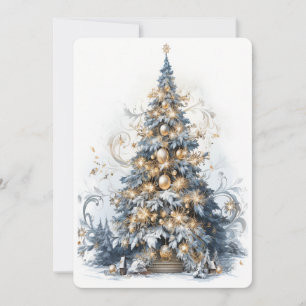 Cartes Pour Fêtes Annuelles Belle arbre de Noël bleu et or