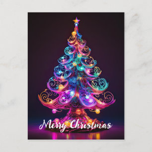 Cartes Pour Fêtes Annuelles Belle Arbre de Noël Férié Néon Brillante