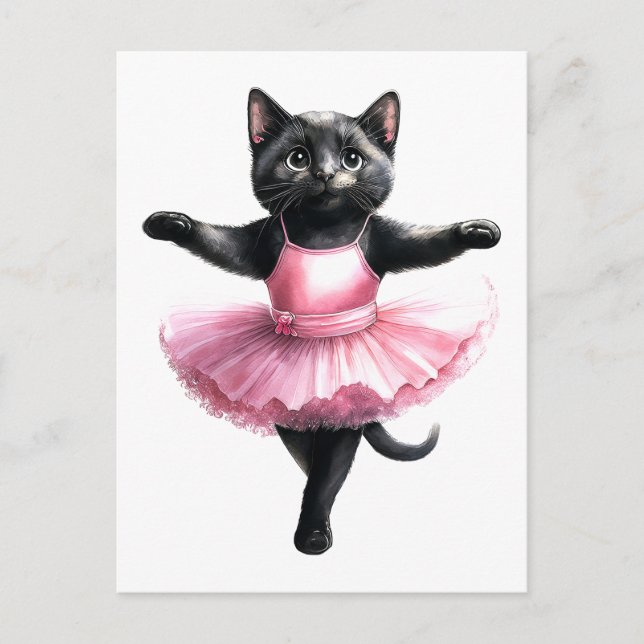 Cartes Pour Fêtes Annuelles Belle ballerine de chat noir danse ballet (Devant)