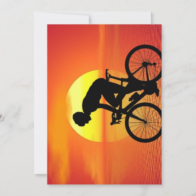 Cartes Pour Fêtes Annuelles Belle Bicyclette Silhouette Coucher de soleil Scèn (Devant)