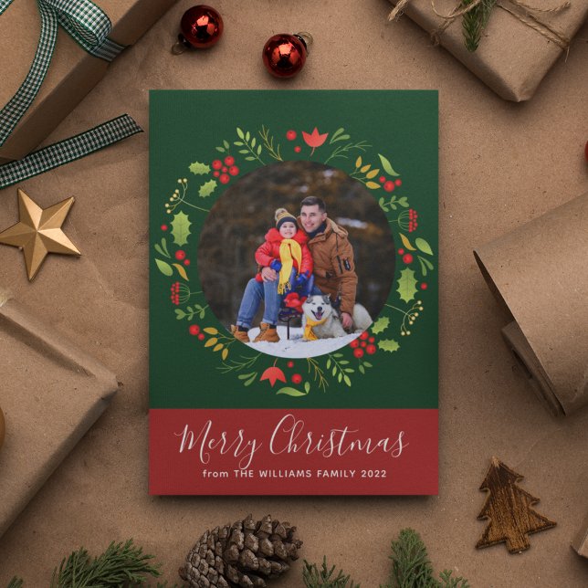 Cartes Pour Fêtes Annuelles Belle Botanique Joyeux Noël Wreath Photo (Créateur téléchargé)