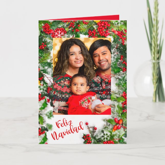 Cartes Pour Fêtes Annuelles Belle Charming Feliz Navidad Wish avec Holly (Devant)