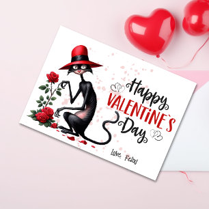 Cartes Pour Fêtes Annuelles Belle Chat Noir Avec Casquette Rouge Joyeux Jour d