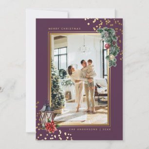 Cartes Pour Fêtes Annuelles Belle couleur or violet Aquarelle Photo Noël