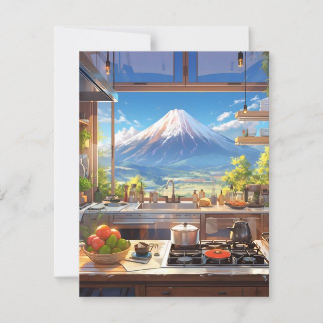 Cartes Pour Fêtes Annuelles Belle cuisine avec vue sur le Mont Fuji (Devant)