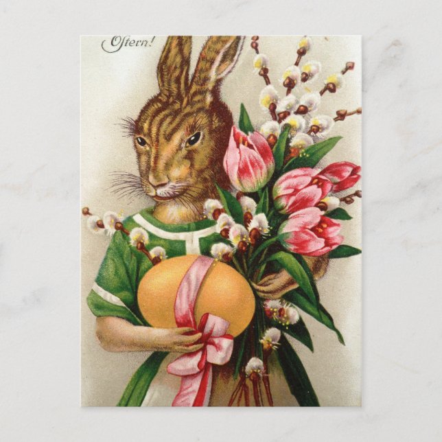 Cartes Pour Fêtes Annuelles Belle dame lapin de Pâques habillée (Devant)
