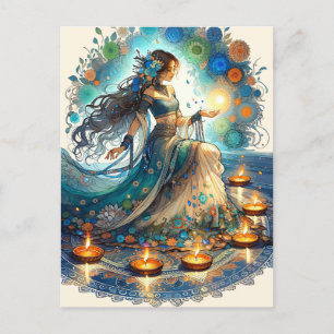 Cartes Pour Fêtes Annuelles Belle Diwali femme et Rangoli