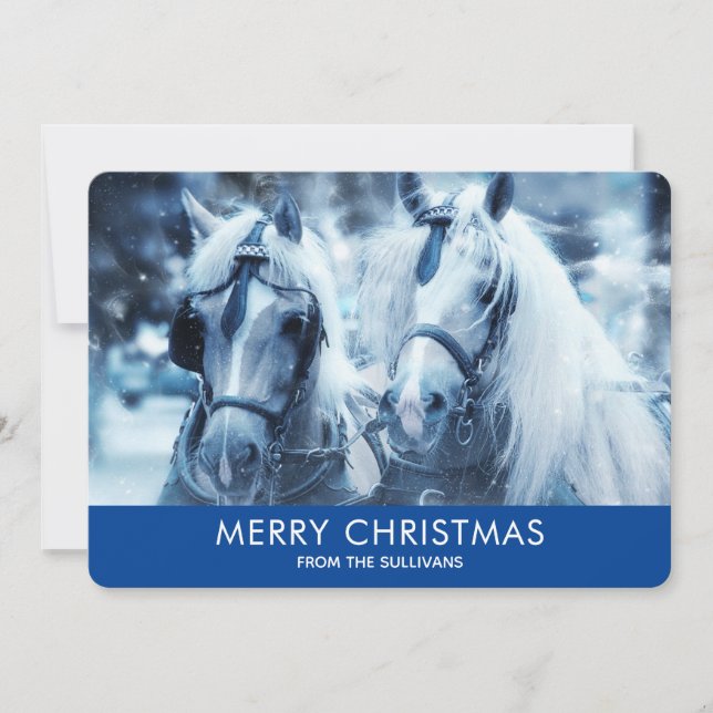 Cartes Pour Fêtes Annuelles Belle équipe Cheval hiver Photo Noël (Devant)