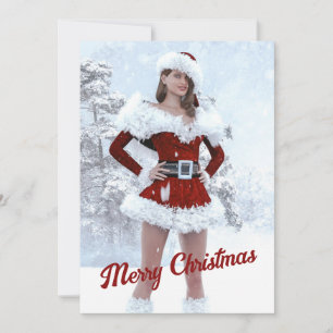 Cartes Pour Fêtes Annuelles Belle femme de Noël au-dessus de la neige hivernal