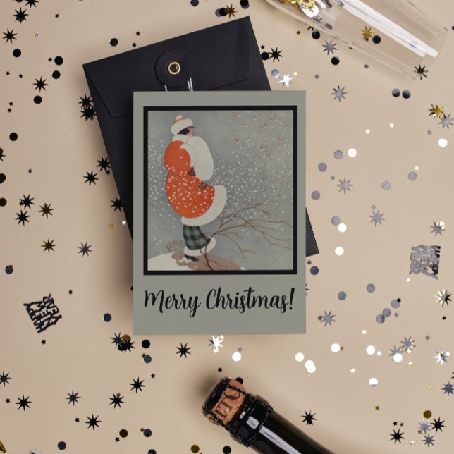 Cartes Pour Fêtes Annuelles Belle femme rouge rétro Black Frame Noël (Créateur téléchargé)