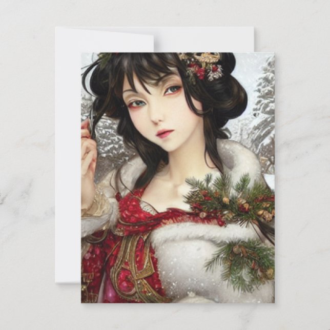 Cartes Pour Fêtes Annuelles Belle fille d'anime manga de Noël en hiver  (Devant)