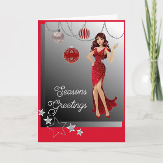 Cartes Pour Fêtes Annuelles Belle Fille Rouge Soirée Gown Dangling Ornements