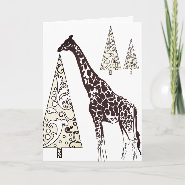 Cartes Pour Fêtes Annuelles Belle Girafe et Arbres de Noël Décoratifs (Devant)
