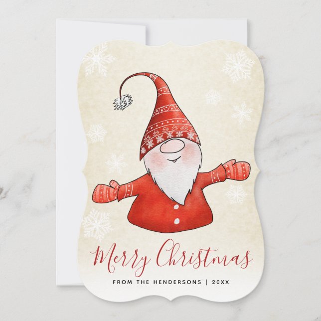 Cartes Pour Fêtes Annuelles Belle Gnome Beige Rouge Joyeux Noël (Devant)