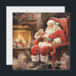 Cartes Pour Fêtes Annuelles Belle illustration rétro Santa Claus lire des lett<br><div class="desc">Image rétro mignonne Le Père Noël lit des lettres Cartes de fin de année de voeux de Noël, </div>