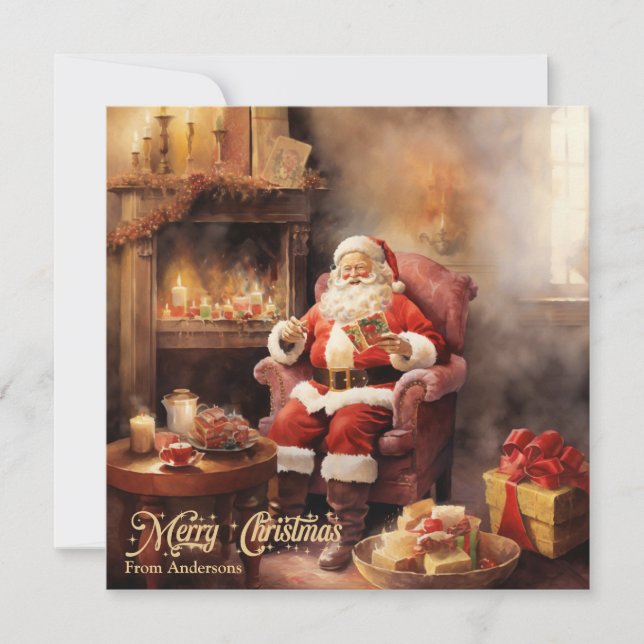Cartes Pour Fêtes Annuelles Belle illustration rétro Santa Claus lire des lett (Devant)