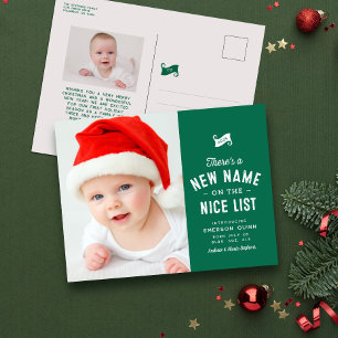 Cartes Pour Fêtes Annuelles Belle liste de mignonette bébé de Noël vert