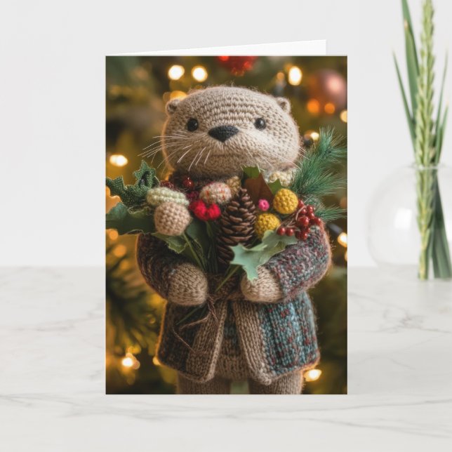 Cartes Pour Fêtes Annuelles Belle Loupe de Noël Crochetée (Devant)