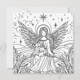 Cartes Pour Fêtes Annuelles Belle œuvre d'art de coloriage Ange gardien