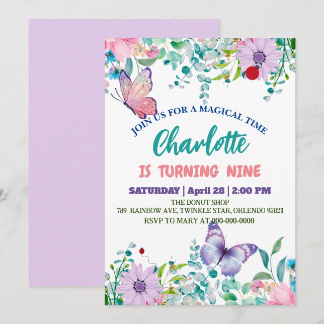 Cartes Pour Fêtes Annuelles Belle papillon Polka point floral Fleur Anniversai (Devant / Derrière)