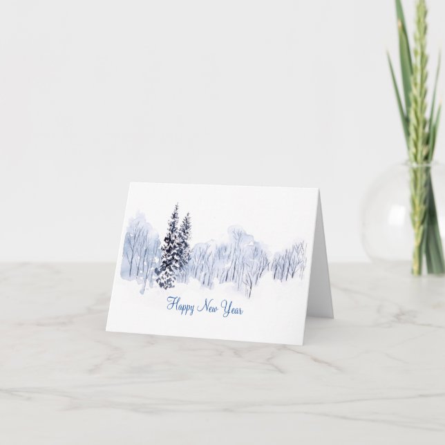 Cartes Pour Fêtes Annuelles Belle peinture à l'aquarelle paysage d'hiver (Devant)