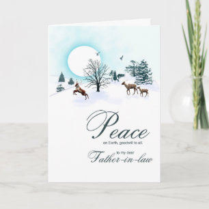 Cartes Pour Fêtes Annuelles Belle-Père, scène de Noël avec rennes