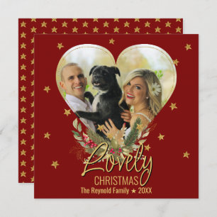 Cartes Pour Fêtes Annuelles Belle photo de Noël Coeur or Parties scintillant é